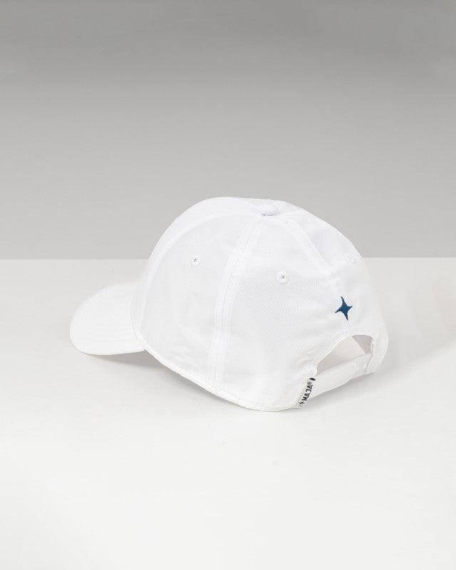Lucero Emblem Snapback Cap, White, back view, Cotton, sun protection and casual style