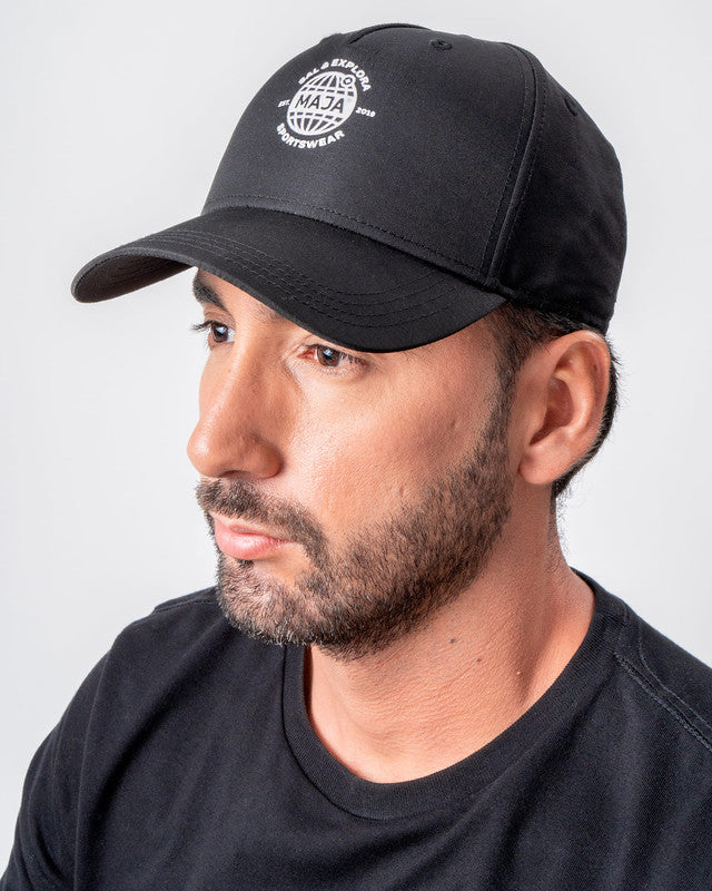 Explorer Emblem Snapback Cap, Black, back view, Cotton, sun protection and casual style