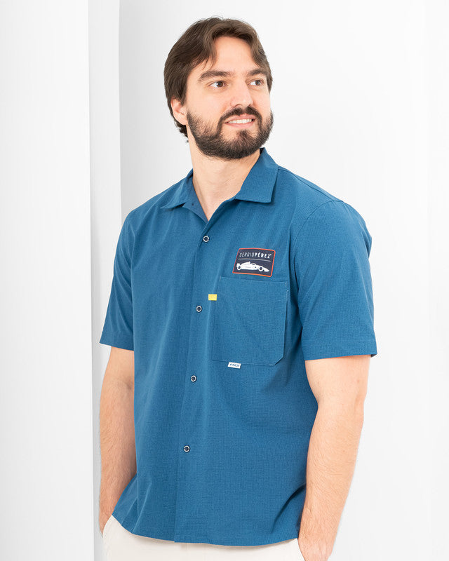 Viajero Shirt, Navy Blue, front view, Regular fit, Polyester, with 4-way stretch fabric, ideal for office