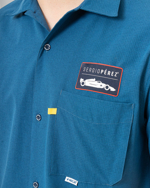 Viajero Shirt, Navy Blue, back view, Regular fit, Polyester, with 4-way stretch fabric, ideal for office