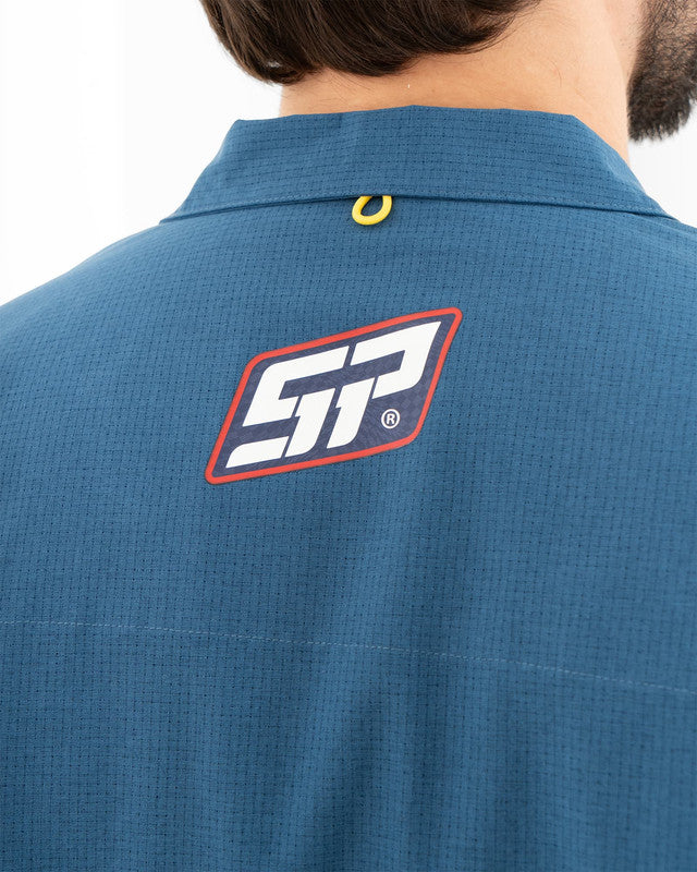 Viajero Shirt, Navy Blue, side view, Regular fit, Polyester, with 4-way stretch fabric, ideal for office