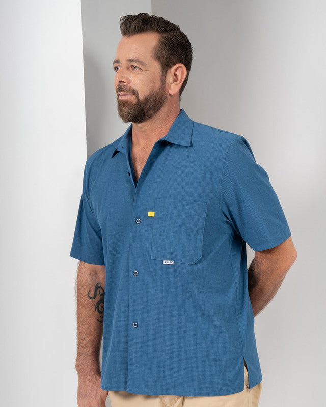 Viajero Shirt, Navy Blue, front view, Regular fit, Polyester, with 4-way stretch fabric, ideal for office