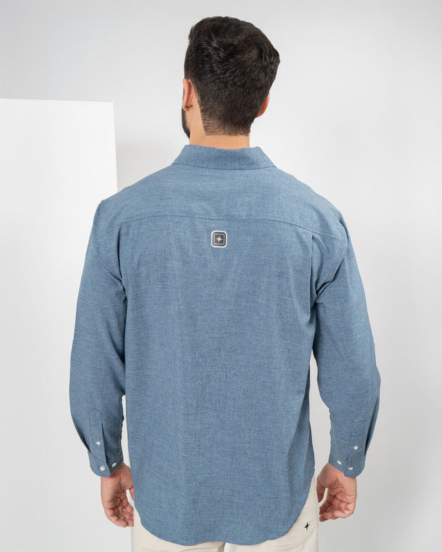 Paz Casual Shirt, Blue, back view, Regular fit, Polyester, with 4-way stretch fabric, ideal for office