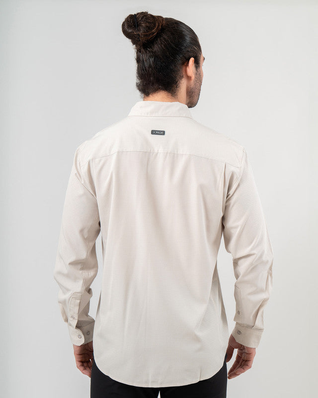 Pescadero Shirt, Khaki, back view, Relaxed fit, Polyester, with 4-way stretch fabric, ideal for office