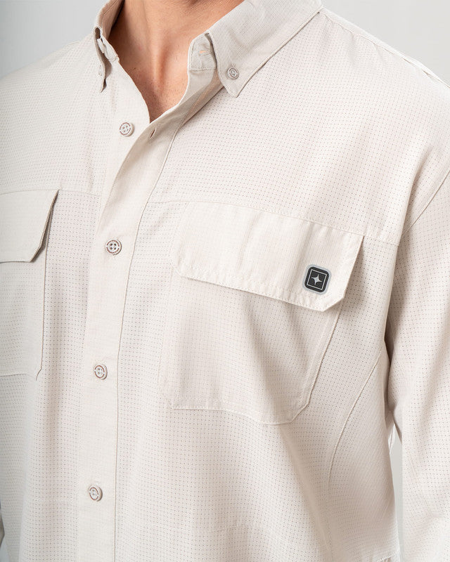 Pescadero Shirt, Khaki, side view, Relaxed fit, Polyester, with 4-way stretch fabric, ideal for office