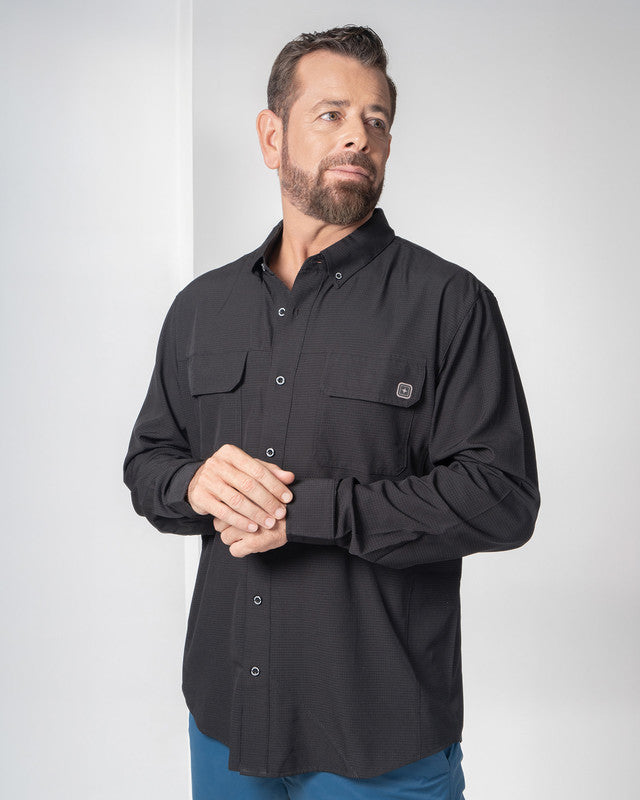 Pescadero Shirt, Black, front view, Relaxed fit, Polyester, with 4-way stretch fabric, ideal for office