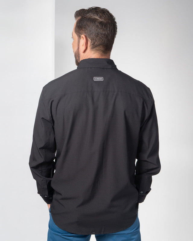 Pescadero Shirt, Black, back view, Relaxed fit, Polyester, with 4-way stretch fabric, ideal for office