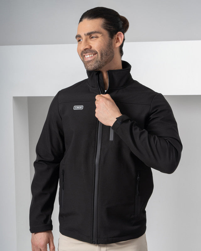 Abisal Softshell Jacket, Black, front view, Relaxed fit, Polyester, perfect for casual wear or training