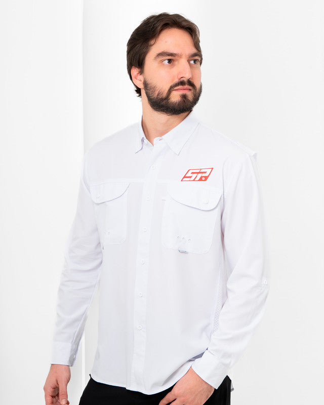 MAJA® Outdoor Signature Shirt, White, front view, Relaxed fit, Polyester, with ripstop, ideal for office