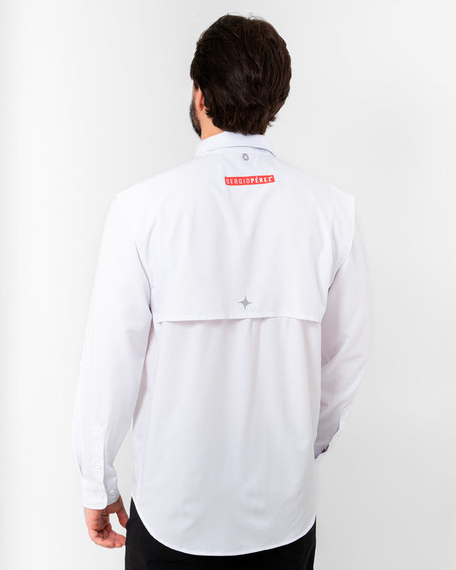 MAJA® Outdoor Signature Shirt, White, back view, Relaxed fit, Polyester, with ripstop, ideal for office