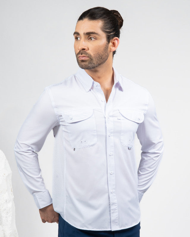 MAJA® Outdoor Signature Shirt, White, front view, Relaxed fit, Polyester, with ripstop, ideal for office