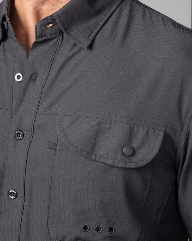 MAJA® Outdoor Signature Shirt, Black, side view, Relaxed fit, Polyester, with ripstop, ideal for office