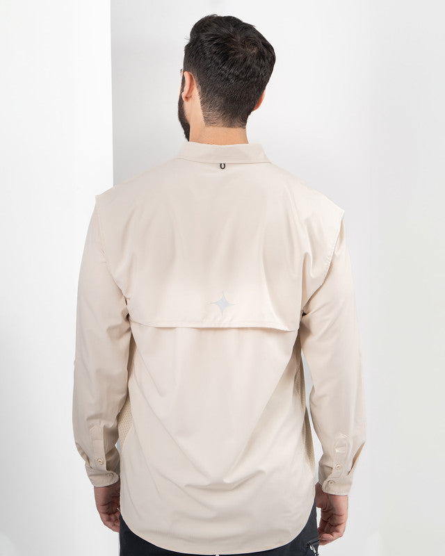 MAJA® Outdoor Signature Shirt, Khaki claro, back view, Relaxed fit, Polyester, with ripstop, ideal for office