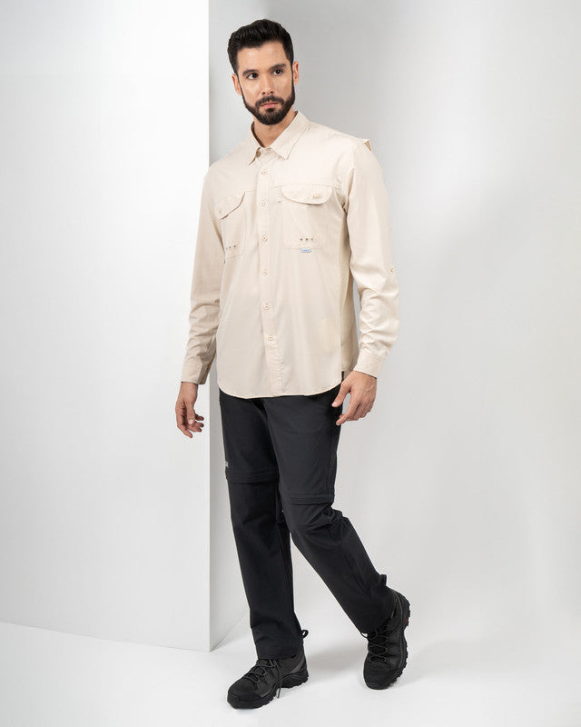MAJA® Outdoor Signature Shirt, Khaki claro, detail, Relaxed fit, Polyester, with ripstop, ideal for office