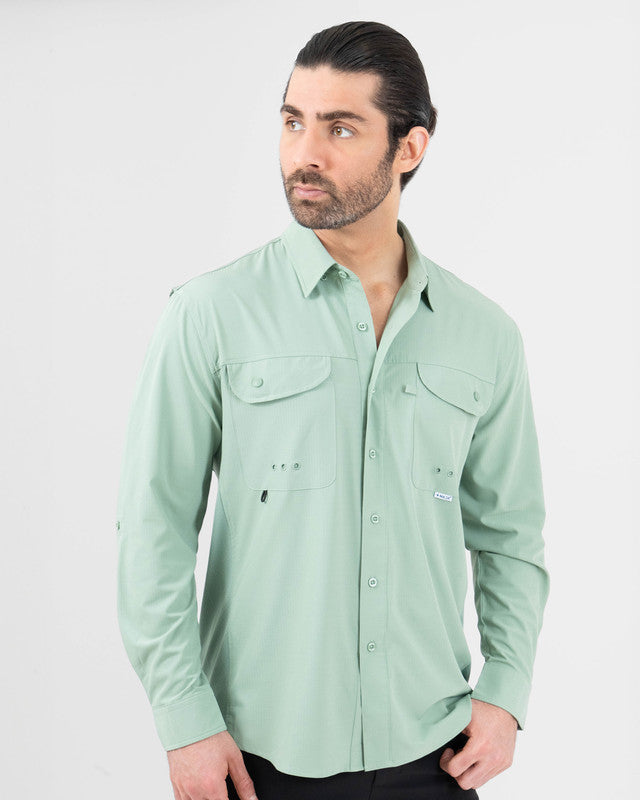 MAJA® Outdoor Signature Shirt, Verde claro, front view, Relaxed fit, Polyester, with ripstop, ideal for office