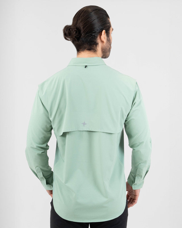 Camisa MAJA® Outdoor Signature, Verde claro, vista posterior, fit Relajado, Poliéster, con Tela antidesgarro, ideal para oficina