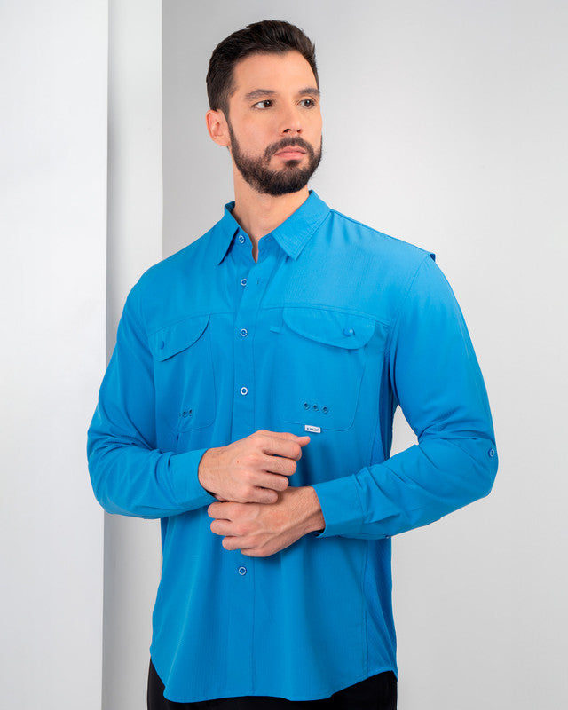MAJA® Outdoor Signature Shirt, Royal Blue, front view, Relaxed fit, Polyester, with ripstop, ideal for office