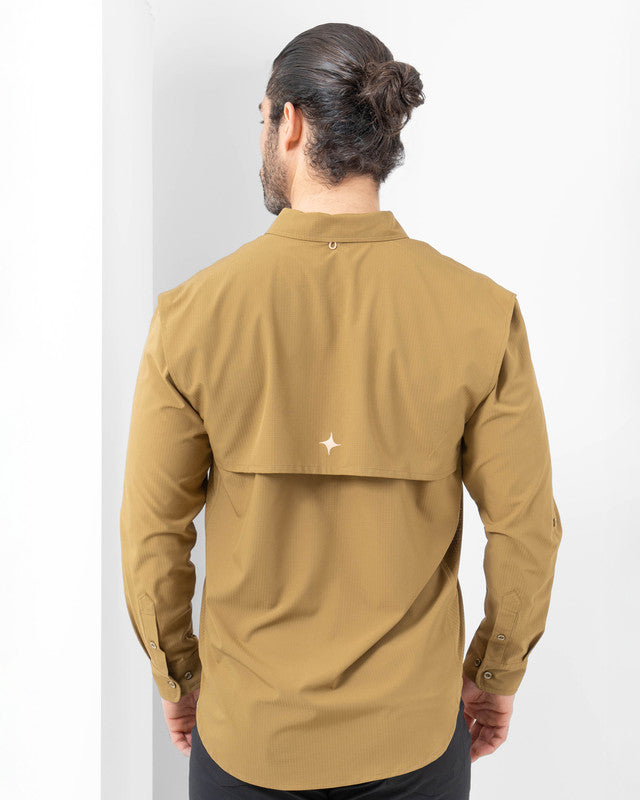 MAJA® Outdoor Signature Shirt, Brown, back view, Relaxed fit, Polyester, with ripstop, ideal for office