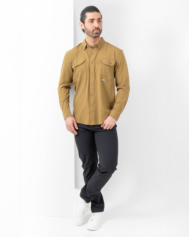 MAJA® Outdoor Signature Shirt, Brown, detail, Relaxed fit, Polyester, with ripstop, ideal for office