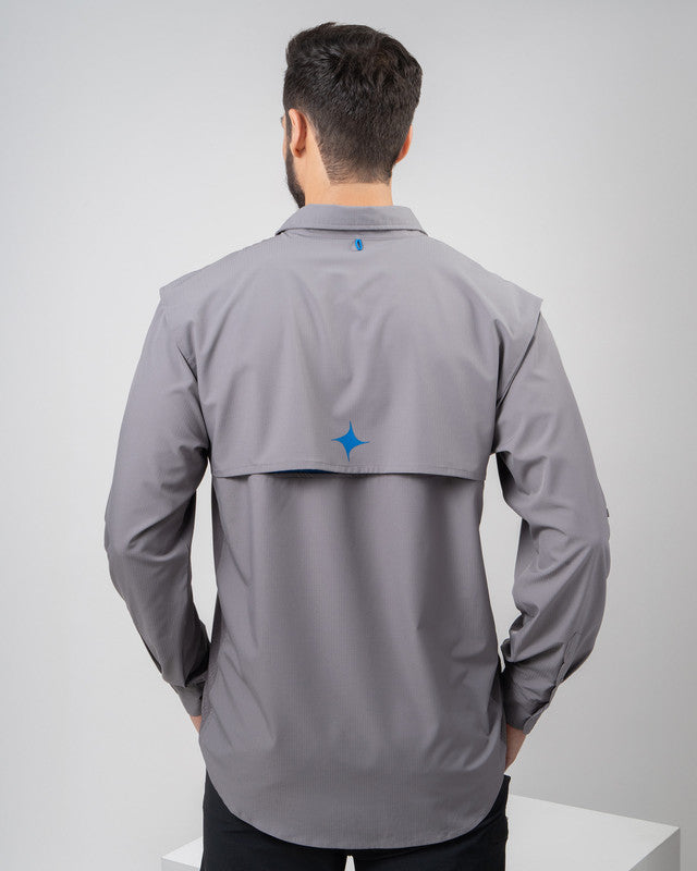 MAJA® Outdoor Signature Shirt, Gray, back view, Relaxed fit, Polyester, with ripstop, ideal for office