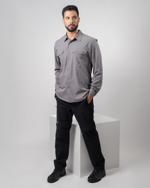 MAJA® Outdoor Signature Shirt, Gray, detail, Relaxed fit, Polyester, with ripstop, ideal for office