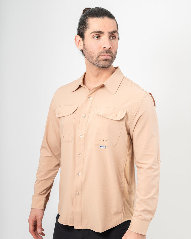 MAJA® Outdoor Signature Shirt, Khaki, front view, Relaxed fit, Polyester, with ripstop, ideal for office
