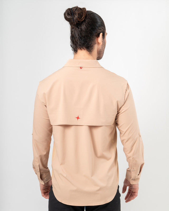 MAJA® Outdoor Signature Shirt, Khaki, back view, Relaxed fit, Polyester, with ripstop, ideal for office