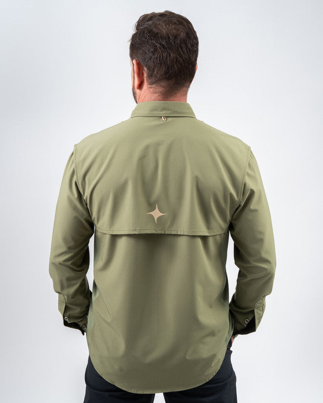 MAJA® Outdoor Signature Shirt, Olive green, back view, Relaxed fit, Polyester, with ripstop, ideal for office