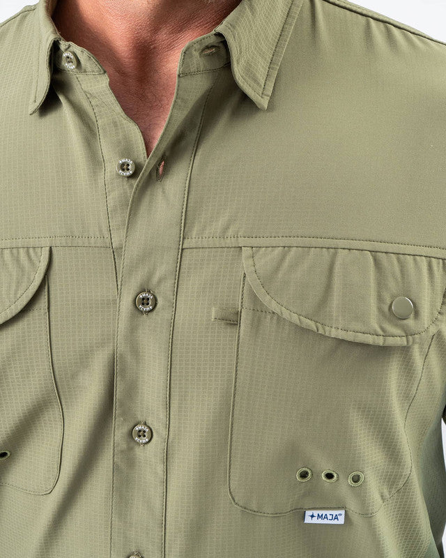 MAJA® Outdoor Signature Shirt, Olive green, side view, Relaxed fit, Polyester, with ripstop, ideal for office