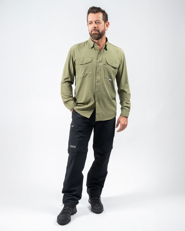 MAJA® Outdoor Signature Shirt, Olive green, detail, Relaxed fit, Polyester, with ripstop, ideal for office