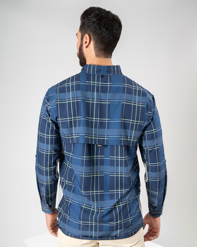 MAJA® Outdoor Team Shirt, Azul cuadros, back view, Relaxed fit, Polyester, with ripstop, ideal for office