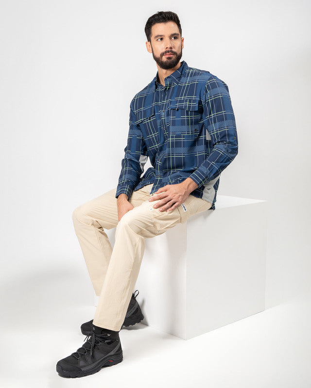 MAJA® Outdoor Team Shirt, Azul cuadros, detail, Relaxed fit, Polyester, with ripstop, ideal for office