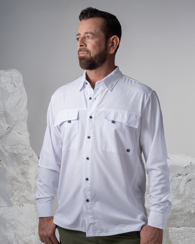MAJA® Outdoor Team Shirt, White, front view, Relaxed fit, Polyester, with ripstop, ideal for office