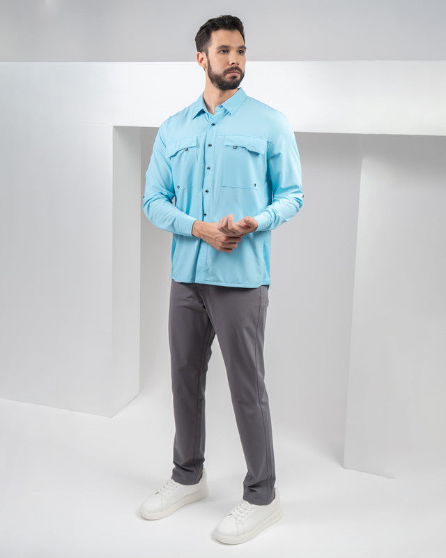 MAJA® Outdoor Team Shirt, Sky Blue, detail, Relaxed fit, Polyester, with ripstop, ideal for office