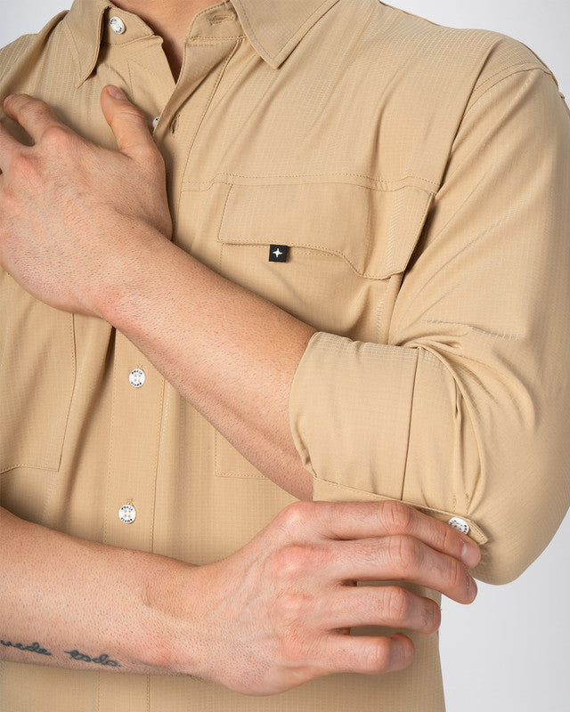 MAJA® Outdoor Team Shirt, Khaki, side view, Relaxed fit, Polyester, with ripstop, ideal for office