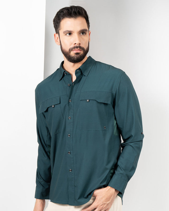 MAJA® Outdoor Team Shirt, Verde oscuro, front view, Relaxed fit, Polyester, with ripstop, ideal for office
