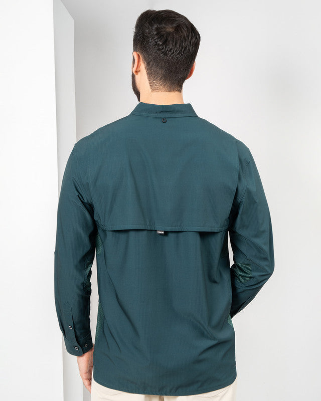 MAJA® Outdoor Team Shirt, Verde oscuro, back view, Relaxed fit, Polyester, with ripstop, ideal for office