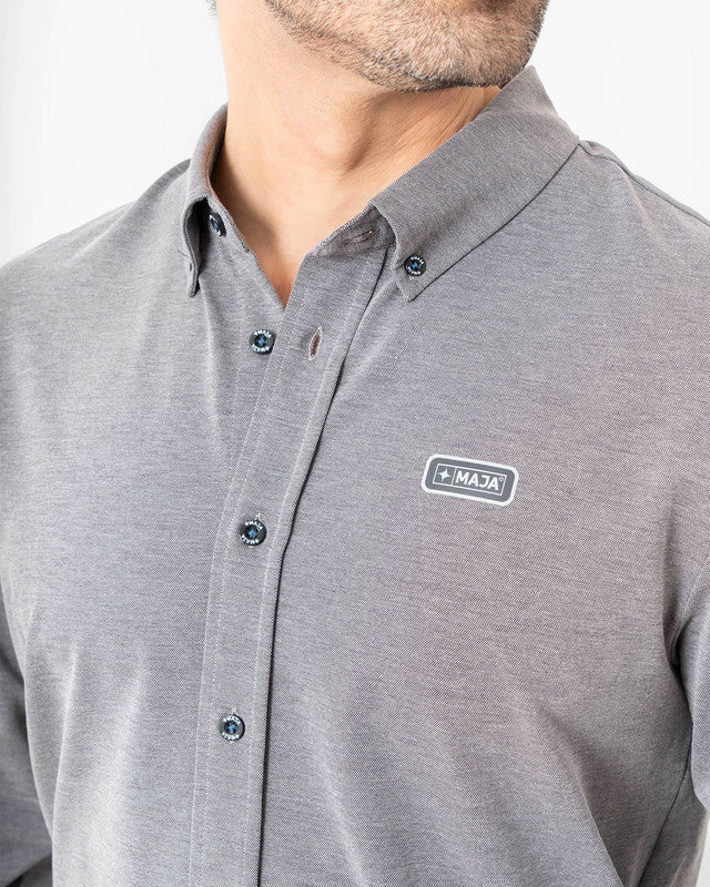 MAJA® Oxford Shirt, Black, side view, Slim fit, Polyester, with 4-way stretch fabric, ideal for office