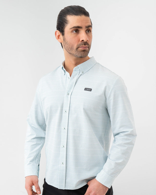 MAJA® Oxford Shirt, Blanco cuadros, front view, Slim fit, Polyester, with 4-way stretch fabric, ideal for office