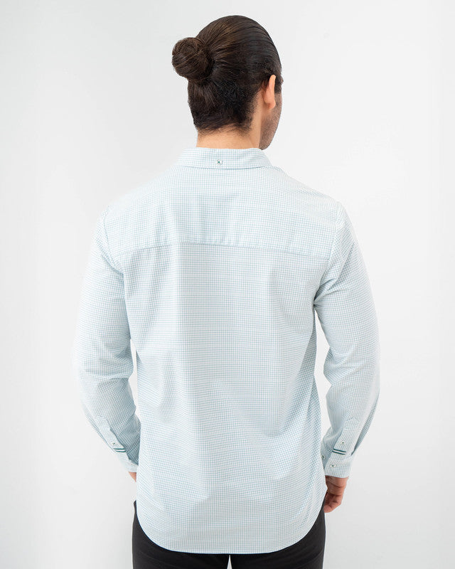 MAJA® Oxford Shirt, Blanco cuadros, back view, Slim fit, Polyester, with 4-way stretch fabric, ideal for office