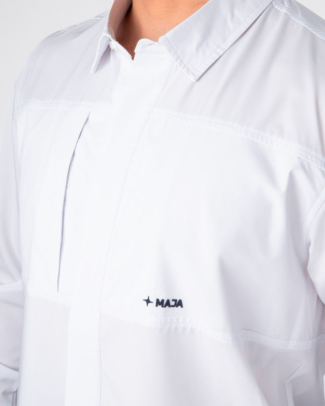 Pacífica Shirt, White, side view, Relaxed fit, Polyester, with 4-way stretch fabric, ideal for office