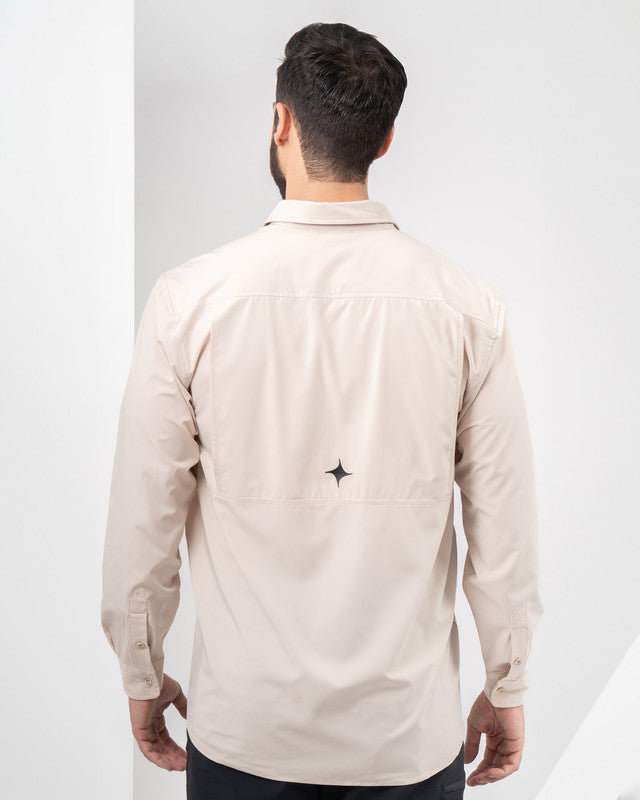 Pacífica Shirt, Khaki, back view, Relaxed fit, Polyester, with 4-way stretch fabric, ideal for office