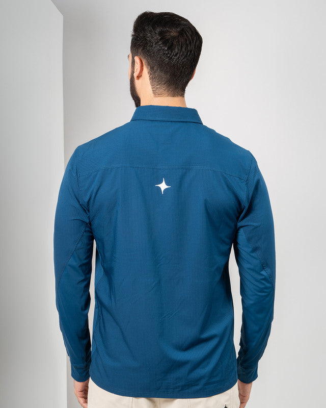Navío Outdoor Shirt, Navy Blue, back view, Relaxed fit, Polyester, ideal for office