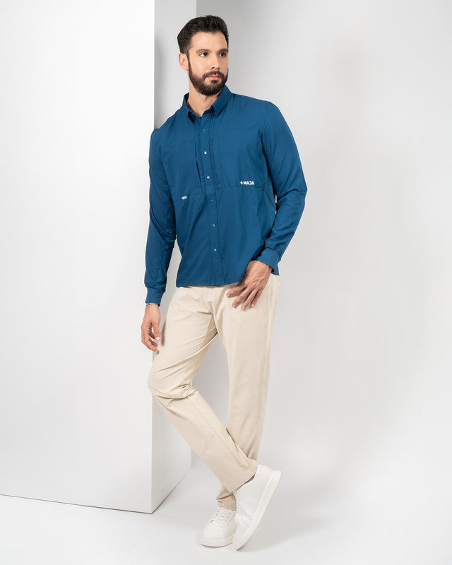 Navío Outdoor Shirt, Navy Blue, detail, Relaxed fit, Polyester, ideal for office