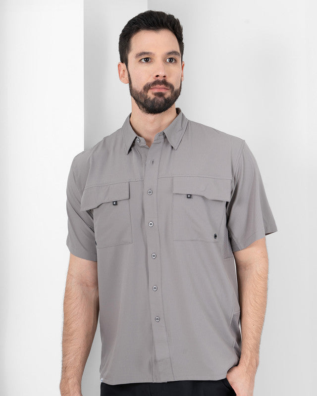 MAJA® Outdoor Team Shirt, Gray, front view, Relaxed fit, Polyester, with ripstop, ideal for office