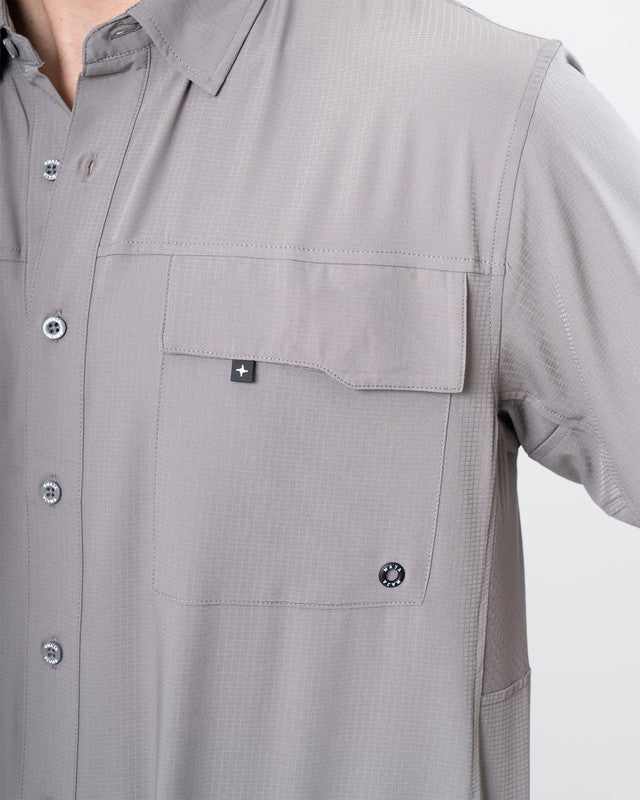 MAJA® Outdoor Team Shirt, Gray, side view, Relaxed fit, Polyester, with ripstop, ideal for office