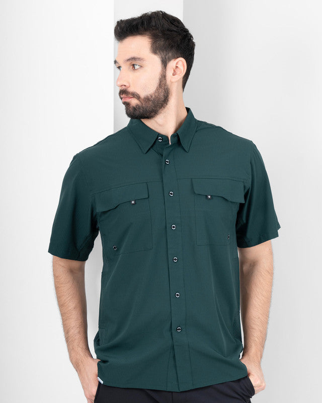 MAJA® Outdoor Team Shirt, Verde oscuro, front view, Relaxed fit, Polyester, with ripstop, ideal for office