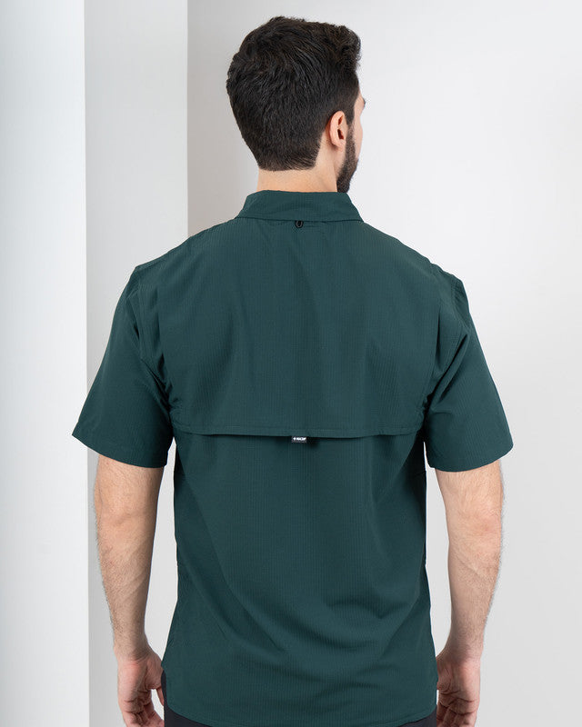 MAJA® Outdoor Team Shirt, Verde oscuro, back view, Relaxed fit, Polyester, with ripstop, ideal for office
