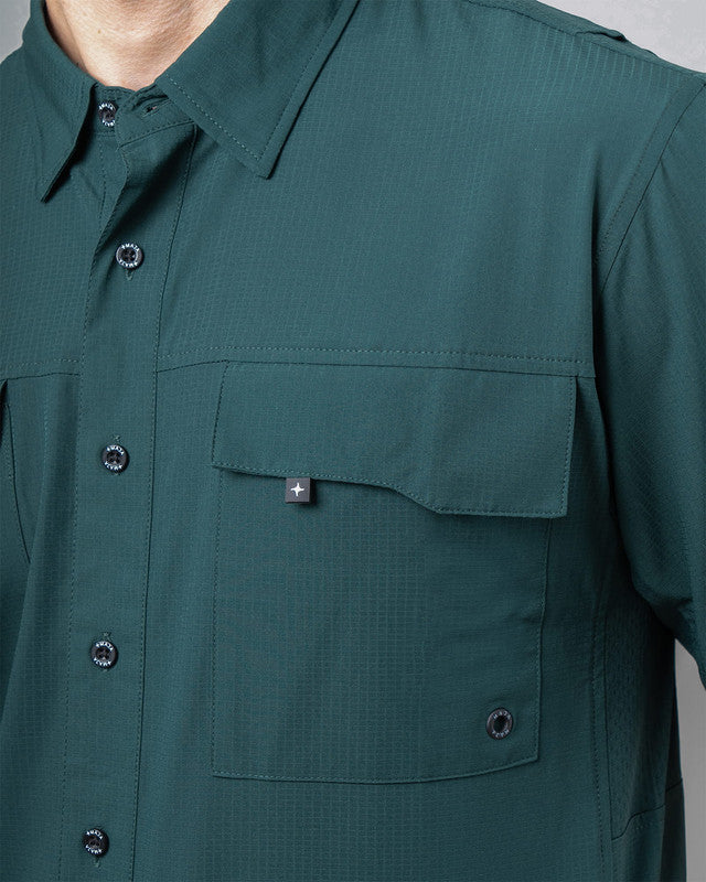 MAJA® Outdoor Team Shirt, Verde oscuro, side view, Relaxed fit, Polyester, with ripstop, ideal for office