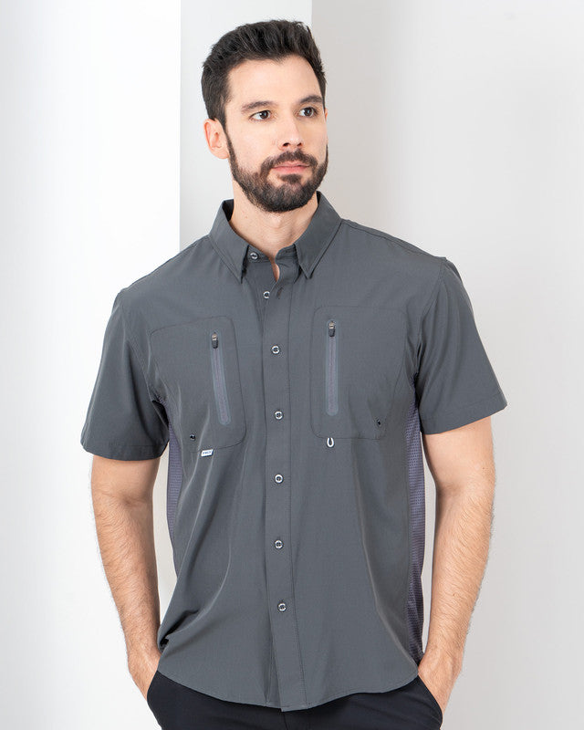 Bahía Outdoor Shirt, Gris ceniza, front view, Relaxed fit, Polyester, ideal for office